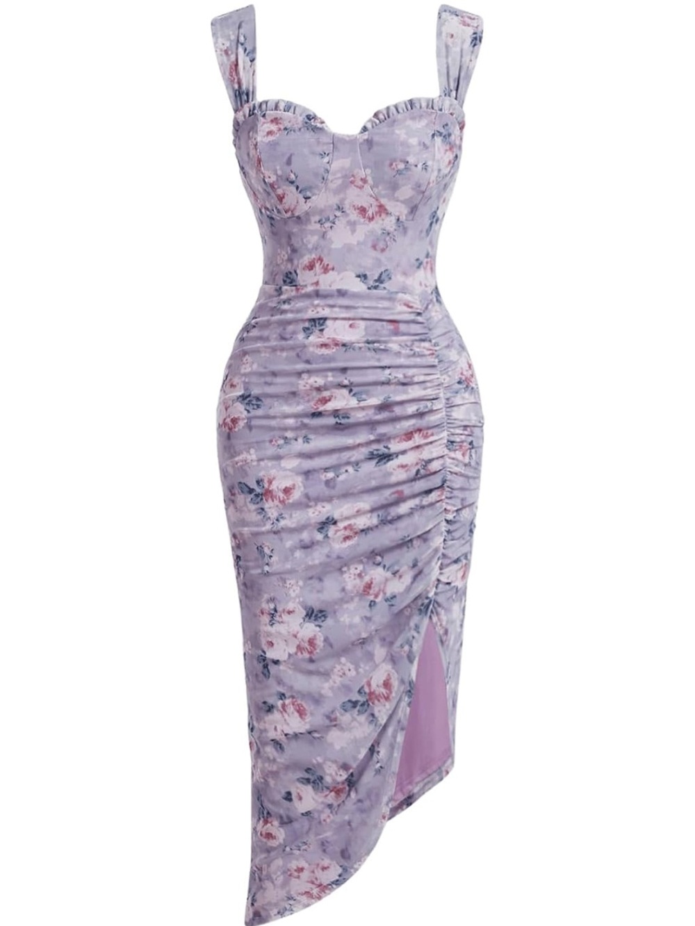 Purple Floral Midi Dress Wedding Guest Floral Dress
